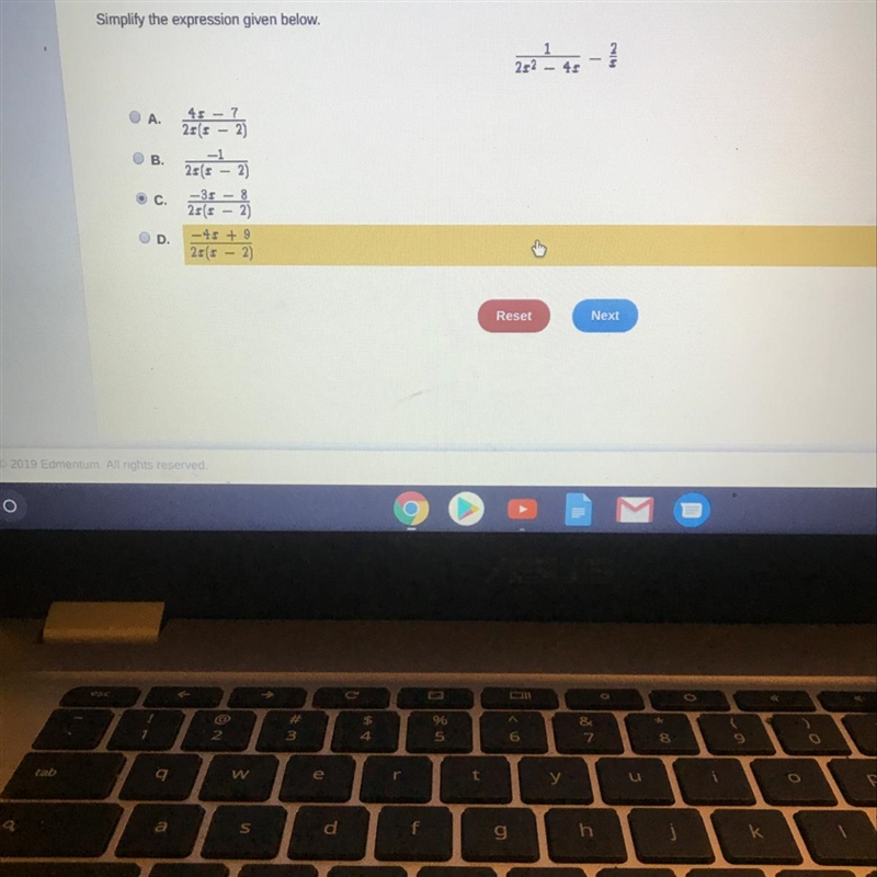 Simplify the expression given below. 1|2x^2-4x-2/x-example-1