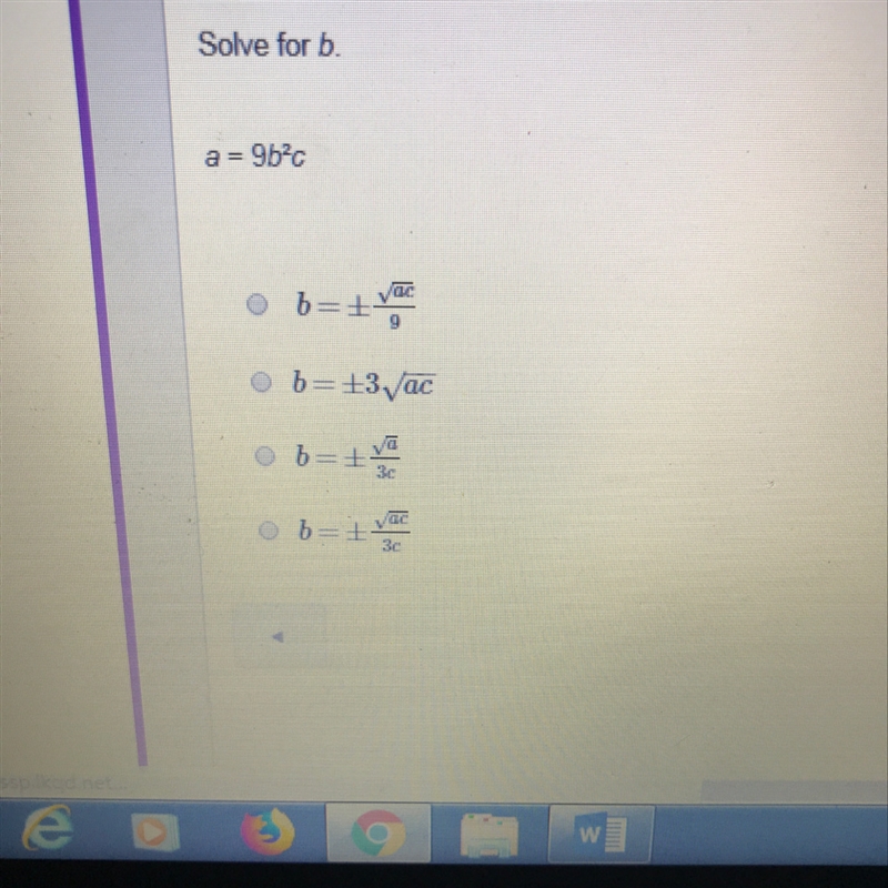 Solve for b. a = 9b2c-example-1