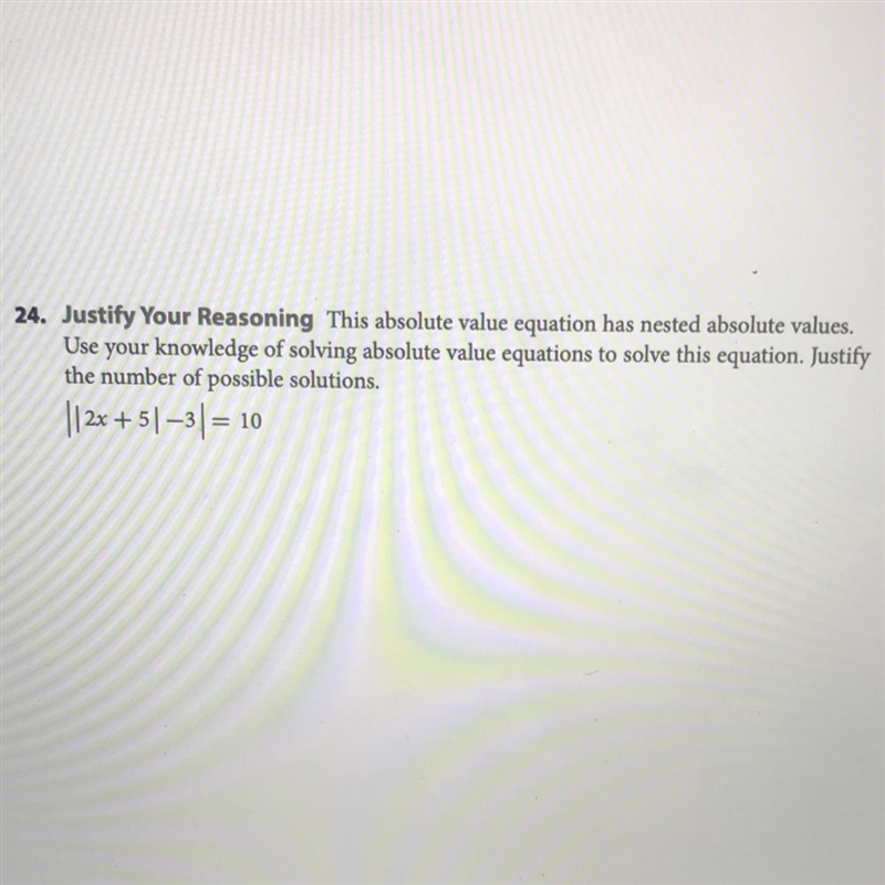 (25 POINTS!!) This absolute value equation has bested absolute values. Use your knowledge-example-1