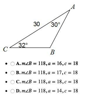 Solve the triangle. Round your answers to the nearest tenth.-example-1