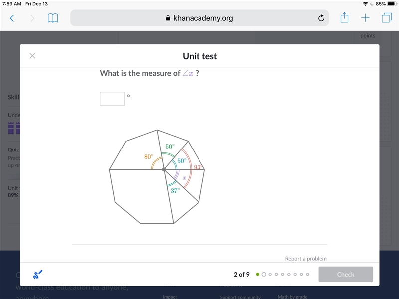 What is the angle of x?-example-1