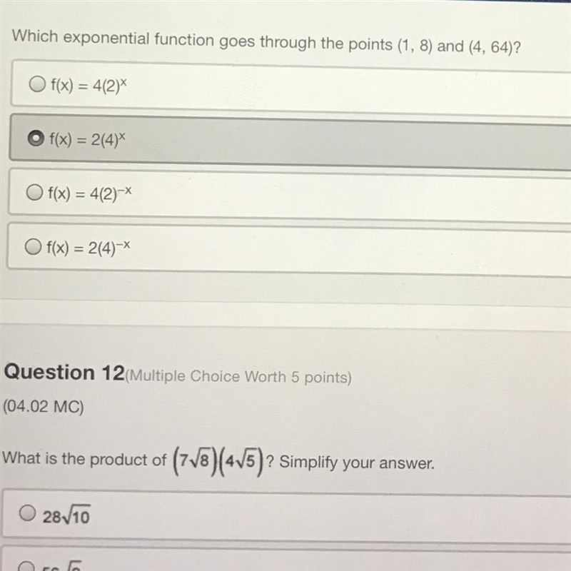 Which exponential function goes through the points 1,8 and 4,64-example-1