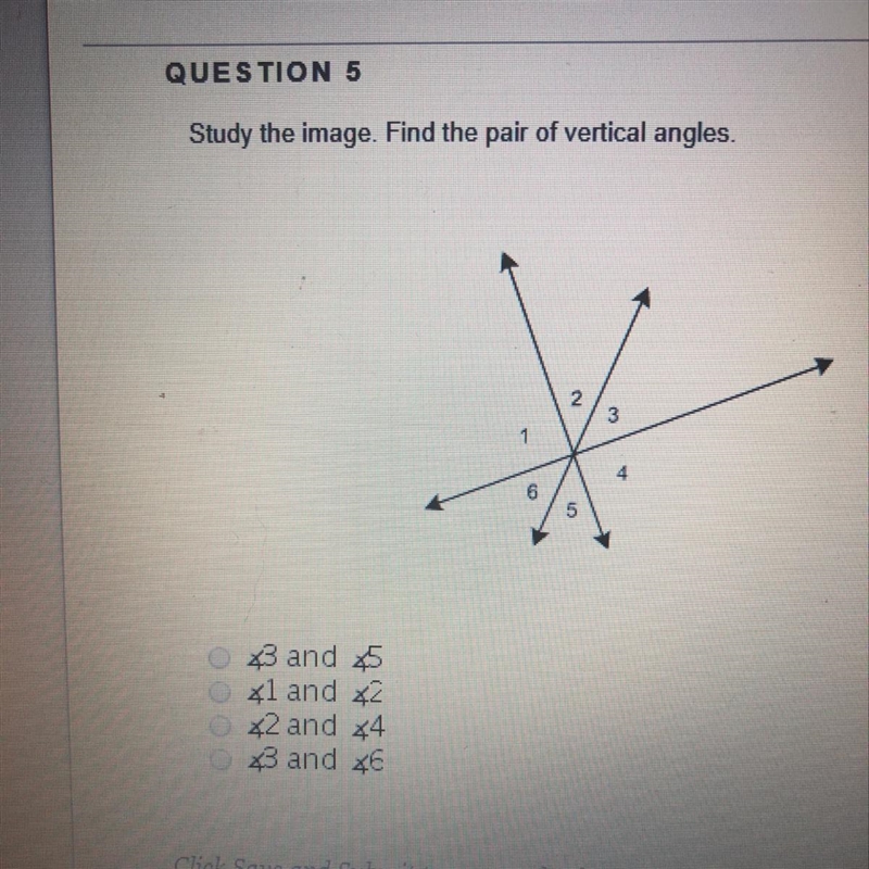 Study the image. Find the pair of vertical angles.-example-1