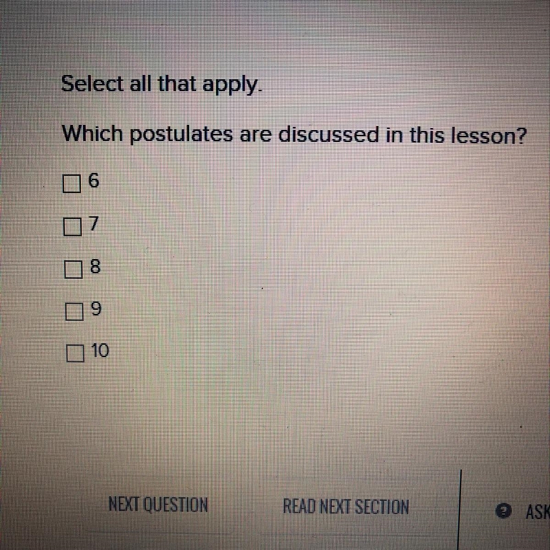 Select all that apply. Which postulates are discussed in this lesson?-example-1