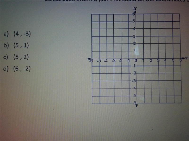 Two vertices of a right triangle have coordinates (4, 2) and (5, -3). Select each-example-1