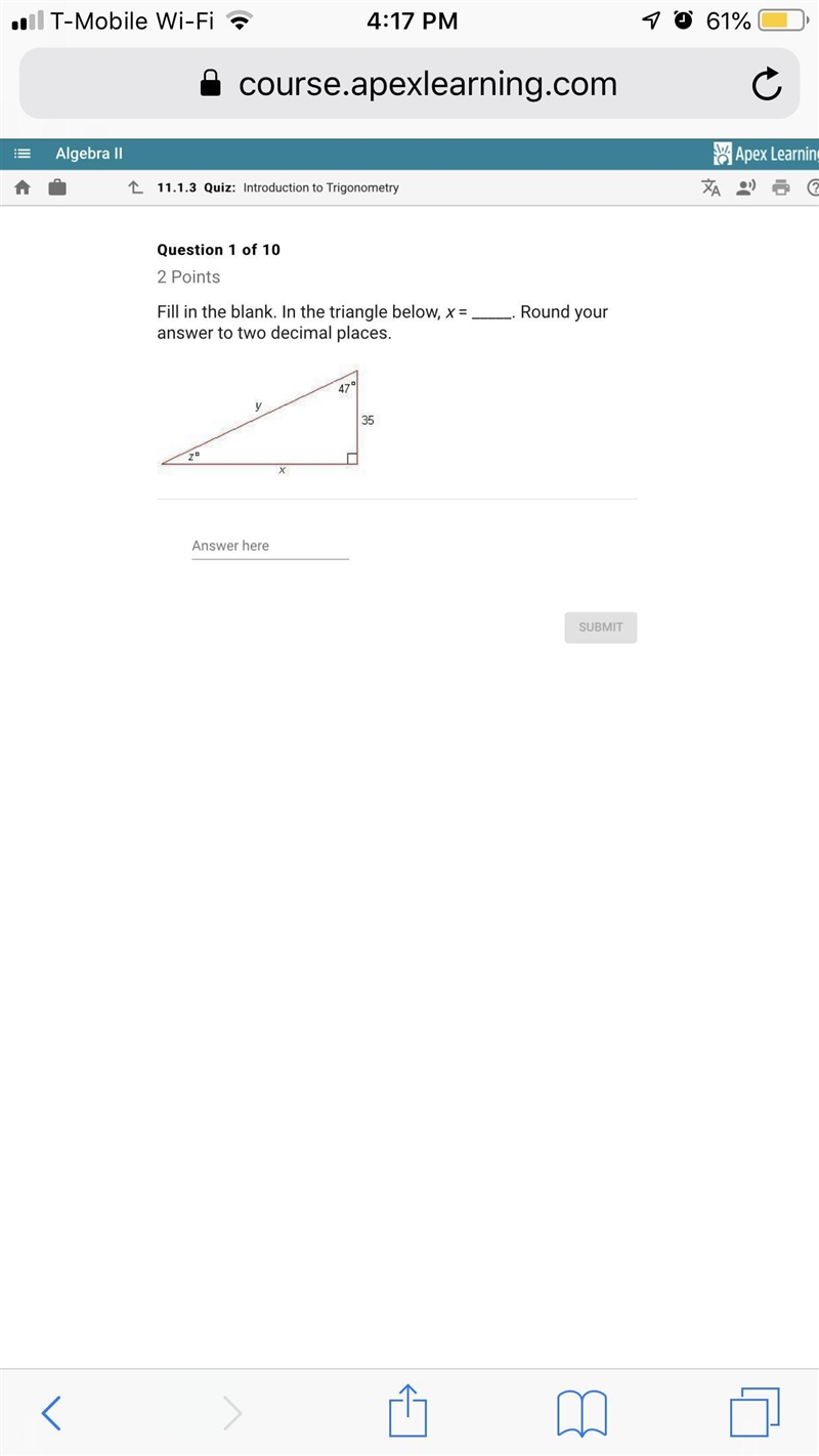 Fill in the blank of the triangle below x=-example-1