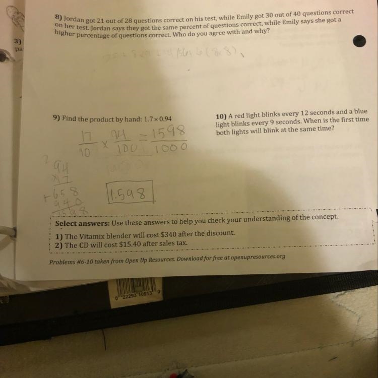 Answer questions 8 and 10. Show your work for 8 and explain for 10.-example-1