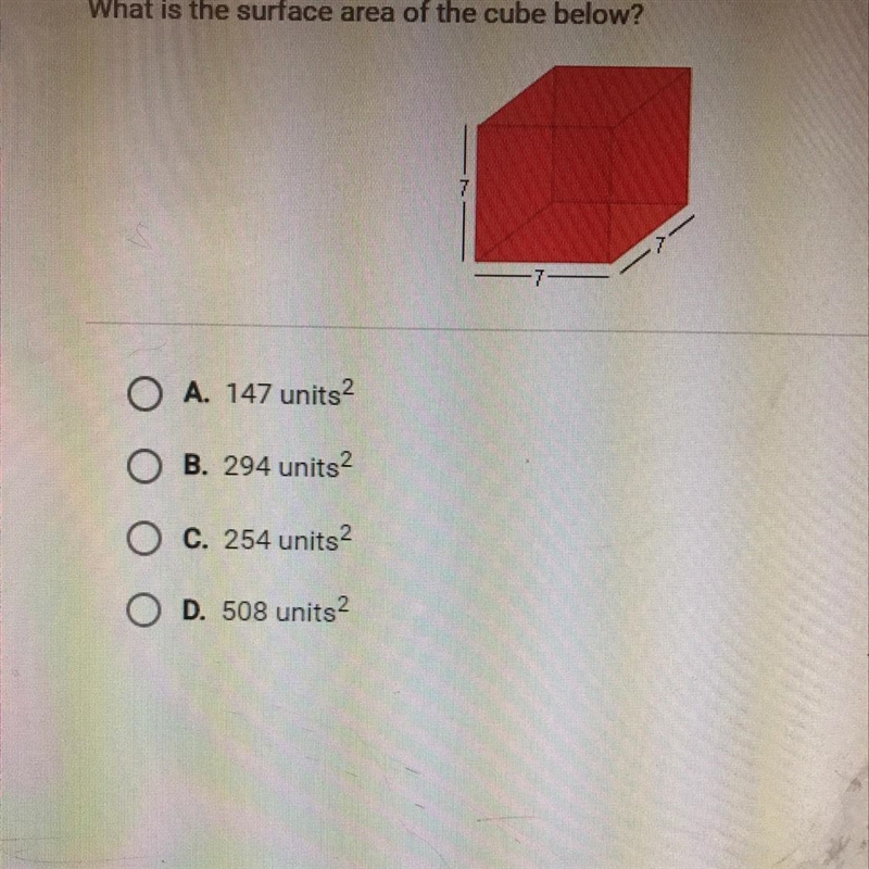 What is the surface area below? 7x7x7-example-1