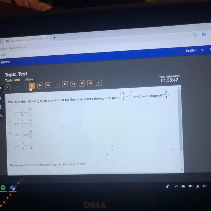 Which of the following is an equation of the line that passes through the point (5/3,-6) and-example-1