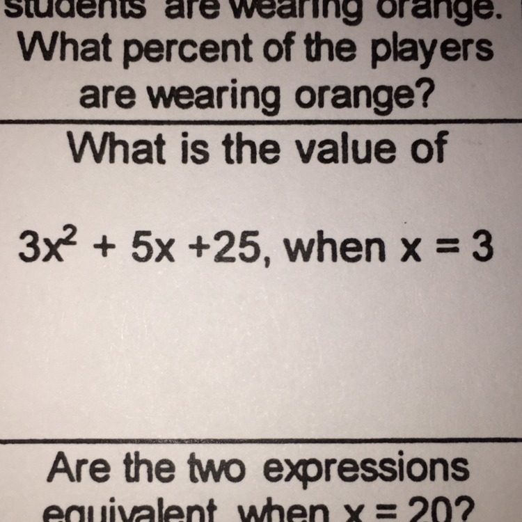 What is the value of 3 to the 2 power +5 times+25?-example-1