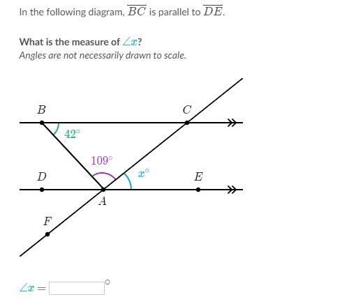 In the following diagram BC is parallel to DE What is the measure of X Angles are-example-1