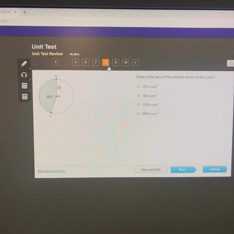 What is the area of the shaded sector of the circle?-example-1