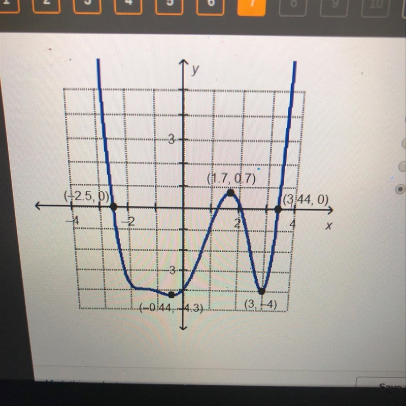 Which interval contains a local minimum for the grafted function? [-4, -2.5] [-2, -1] [1, 2] [2.5, 4]-example-1