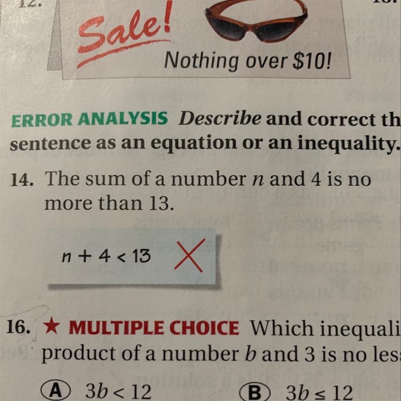 #14 The sum of a number and four is no more than 13-example-1