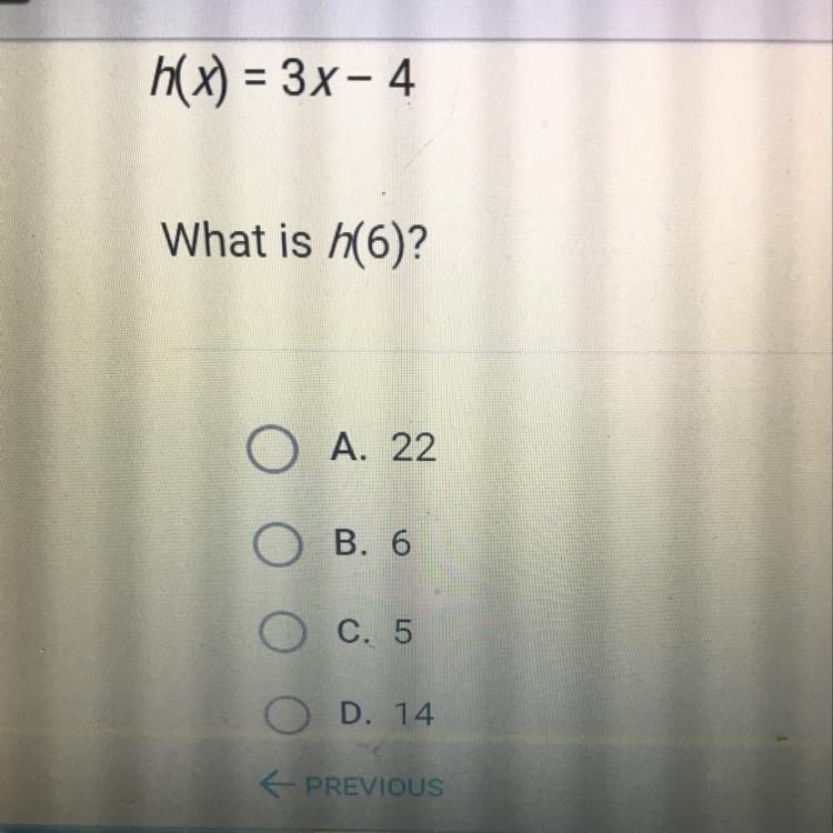 What is h(6)? A. 22 B. 6 C. 5 D. 14-example-1