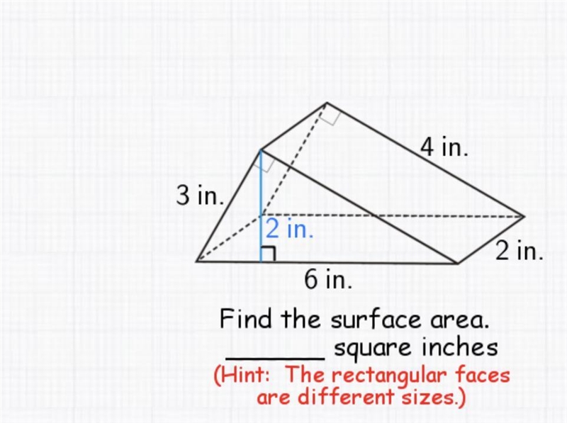 Find the surface area. ____ square inches.-example-1