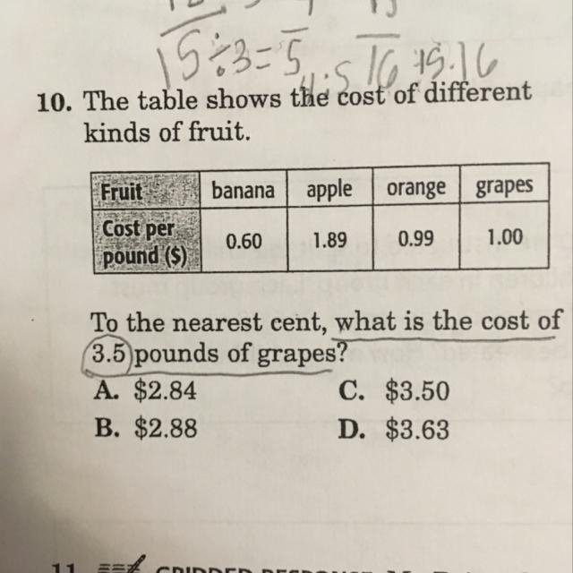 10. The table shows the cost of different kinds of fruit. apple orange grapes Fruit-example-1