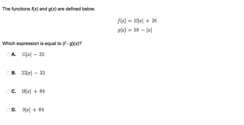 Which expression is equal to (f - g)(x)?-example-1