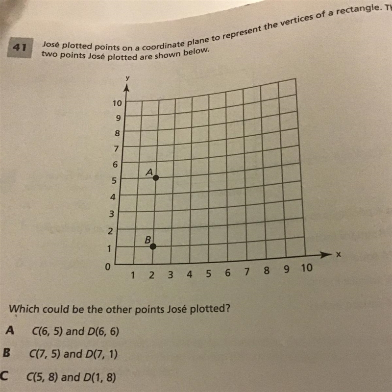 Jose plotted points on a coordinate plane to represent the vertices of a rectangle-example-1