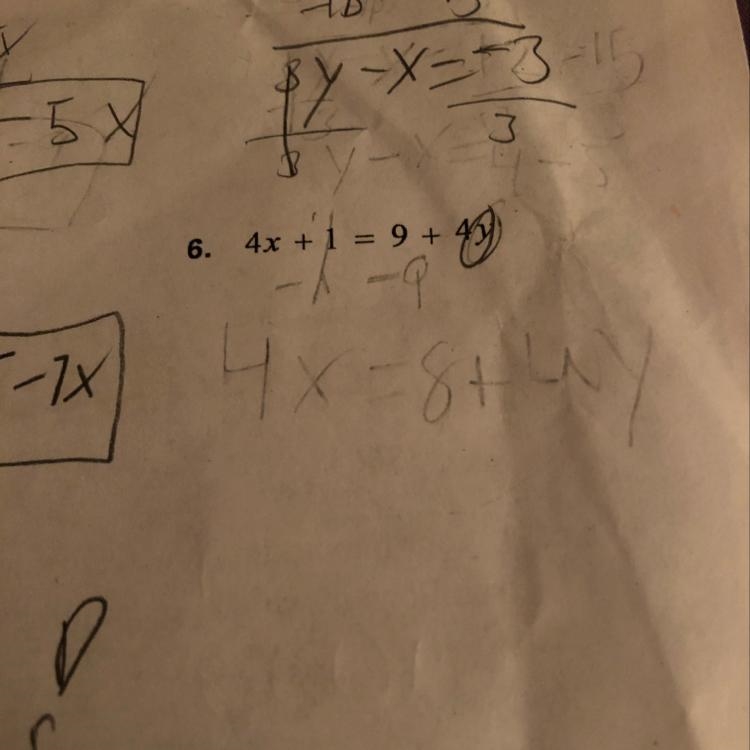 4x+1=9+4y please help me solve for x please show step by step I’m very confused-example-1