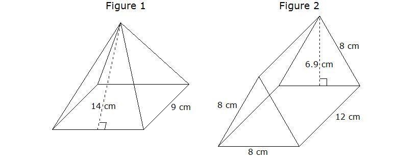 Figure 1 is a square pyramid. Figure 2 is a right triangular prism. Complete the following-example-1