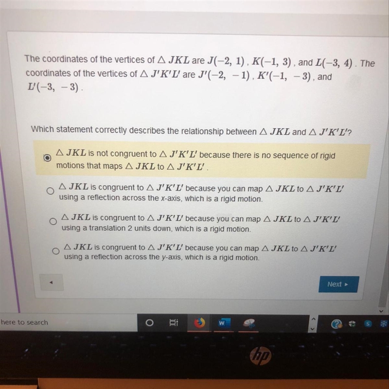 The coordinates of the verticals of JKL are J(-2,1), K(-1,3) and L(-3,4). Can someone-example-1