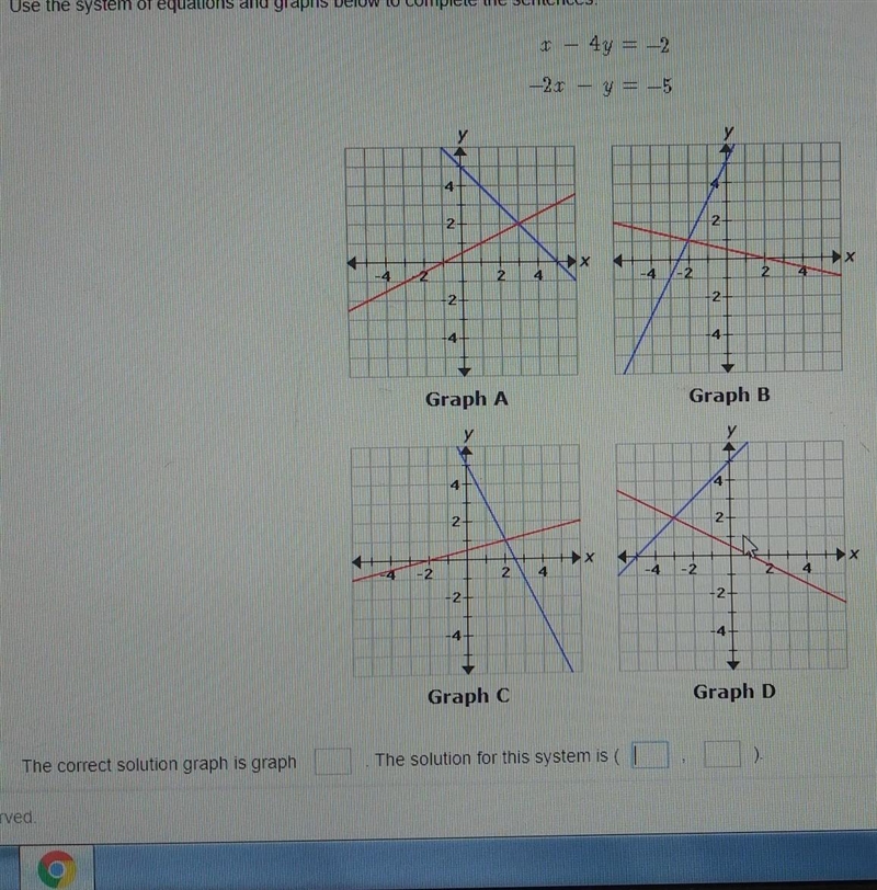 Use the system of equations and graphs below to complete the sentences ​-example-1