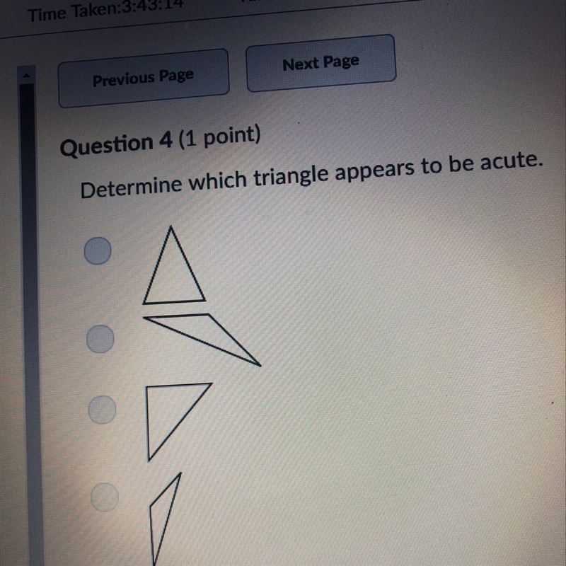 Determine which triangle appears to be acute-example-1