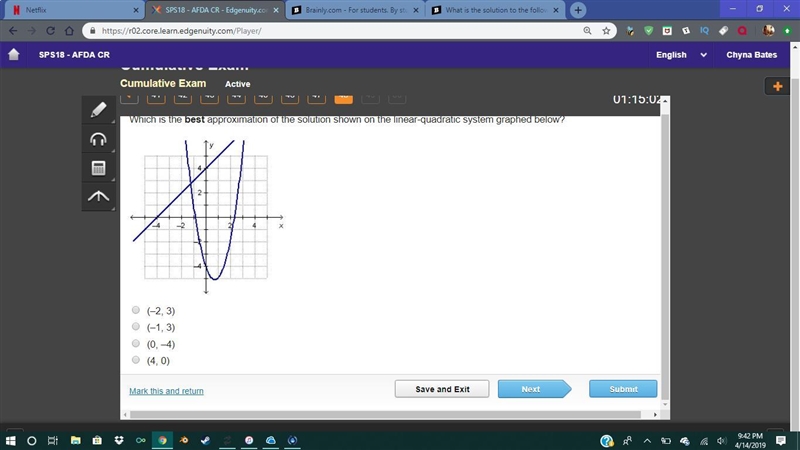 Which is the best approximation of the solution shown on the linear-quadratic system-example-1