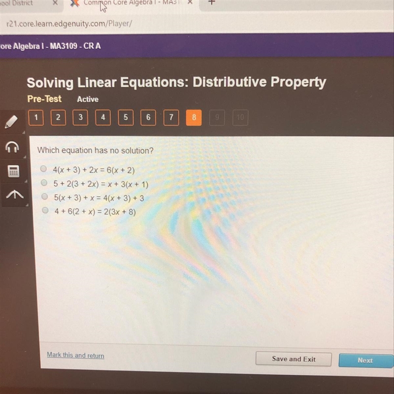 Which equation has no solution?-example-1