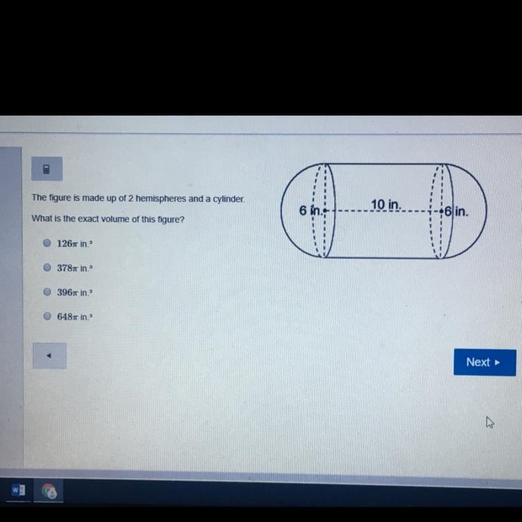 The figure is made up of 2 hemispheres and a cylinder What is the exact volume of-example-1