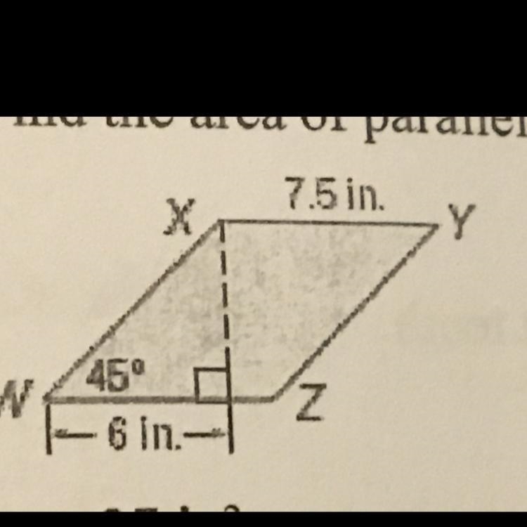 Find the area of the parallelogram by finding the height of the 45 45 90 triangle-example-1