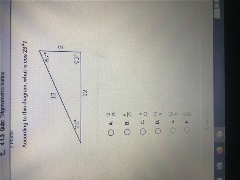 According to this diagram , what is cos 23 degrees-example-1