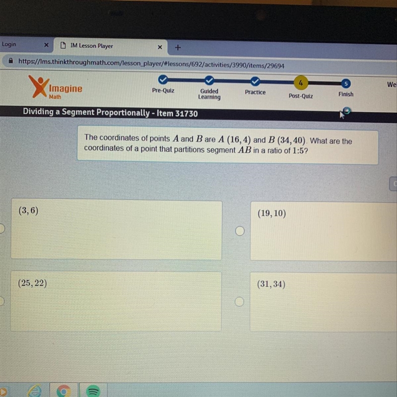 What are the coordinates of a point that partitions segments ab in a ratio of 1:5?-example-1