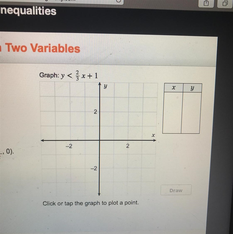 Graph y<2/3x+1 Click or tap the graph to plot a point.-example-1