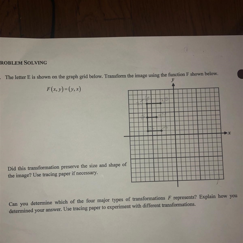 7. The letter is shown on the graph grid below. Transform the image using the function-example-1