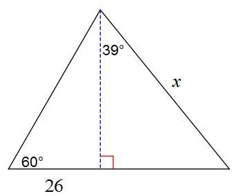 Find the length of the side labeled x. Round intermediate values to the nearest tenth-example-1