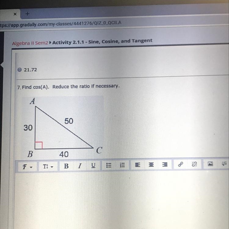 Find cos(A). reduce the ratio if necessary.-example-1