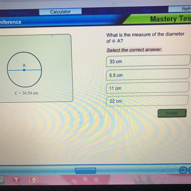 HELP ASAP! What is the measure of the diameter of A?-example-1