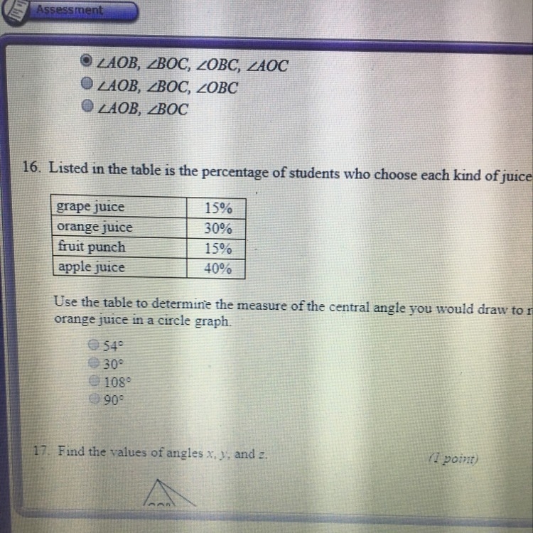 Listed in the table is the percentage of students who chose each kind of juice at-example-1