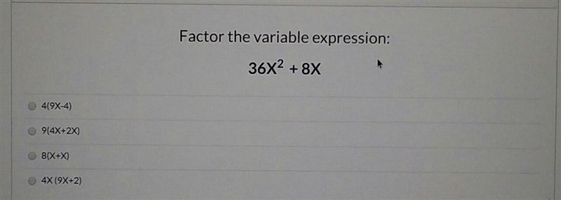 Please answer! Factor the variable expression: {36x}^(2) + 8x ​-example-1