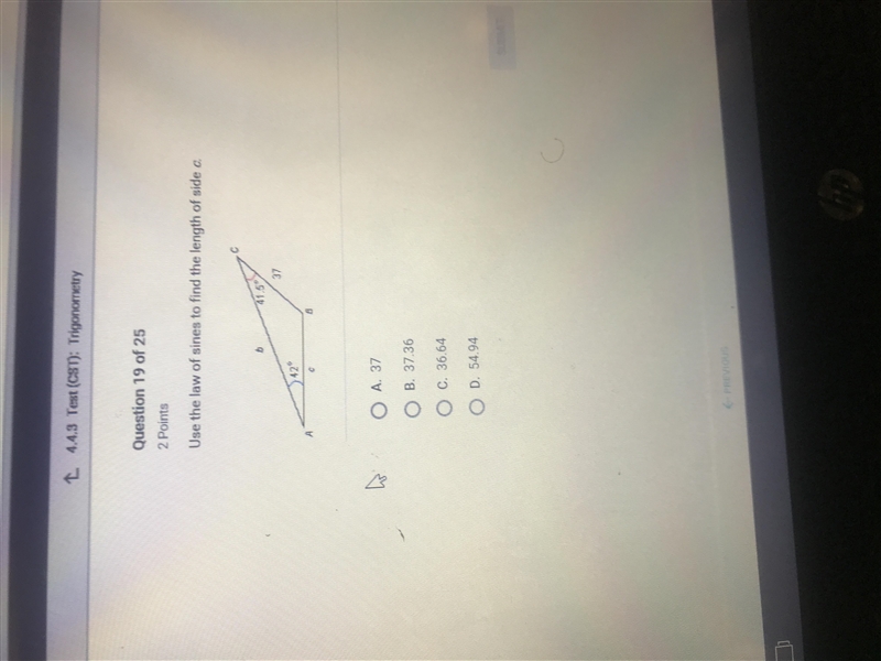 Help? Use the law of sines to find the length of side c-example-1