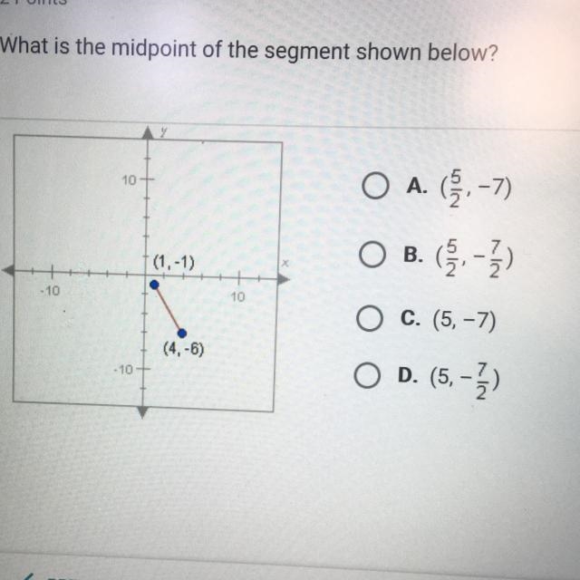 What is the midpoint of the Segment shown below?-example-1