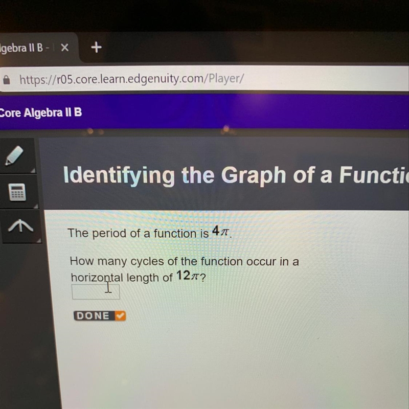 The period of a function is 4 pi how many cycles of the function occur in a horizontal-example-1