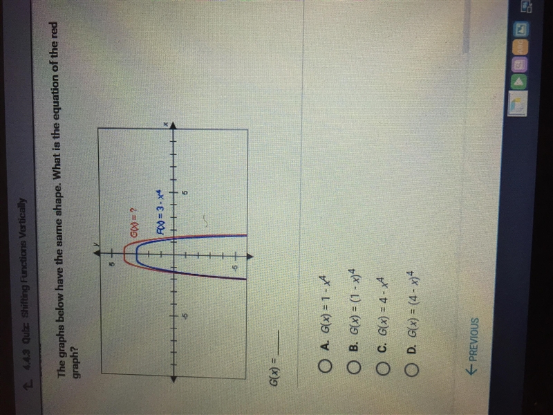 The graphs below have the same shape.what is the equation of the red graph?-example-1