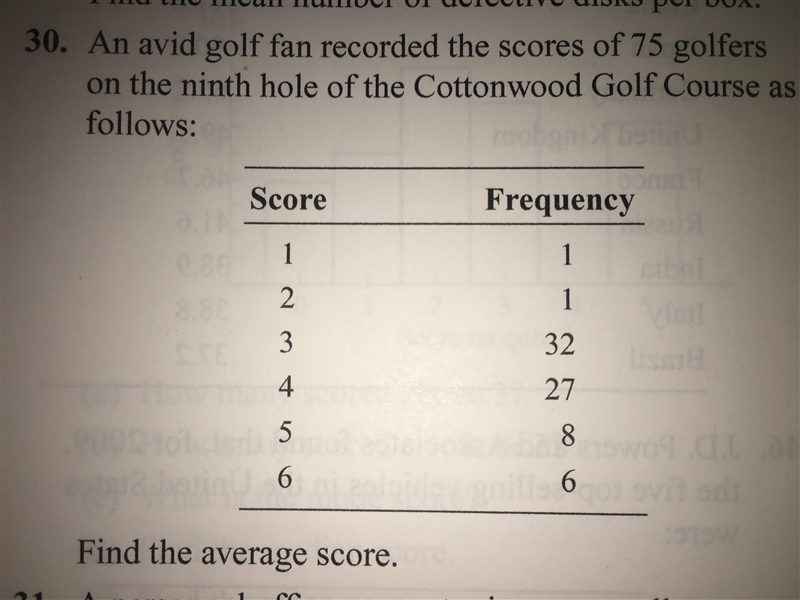 An avid golf fan recorded the scores of 75 golfers on the ninth hole of the Cottonwood-example-1