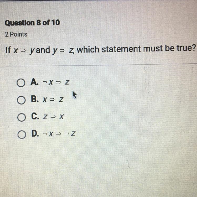 If x= yand y = Z, which statement must be true?-example-1