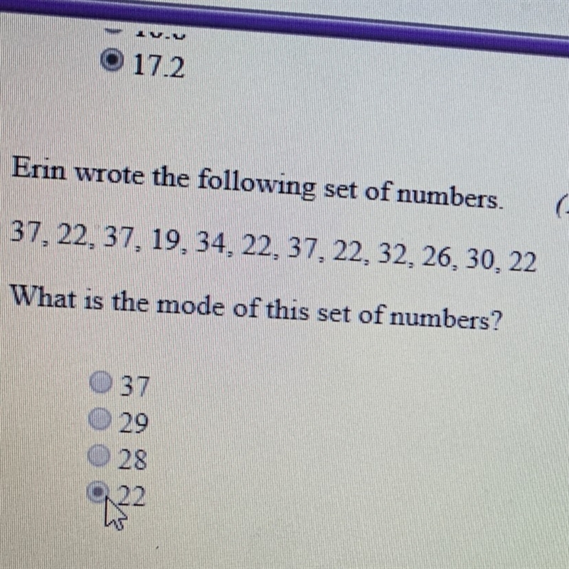 Erin wrote the following set of numbers 37,22,37,19,34,22,37,22,32,26,30,22 what is-example-1