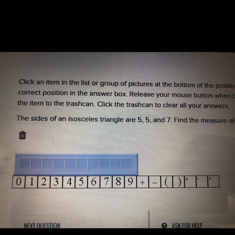 40 POINTS The sides of an isosceles triangle are 5, 5, and 7. Find the measure of-example-1