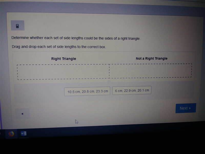 Please help... Determine whether each set of side lengths could be the sides of a-example-1